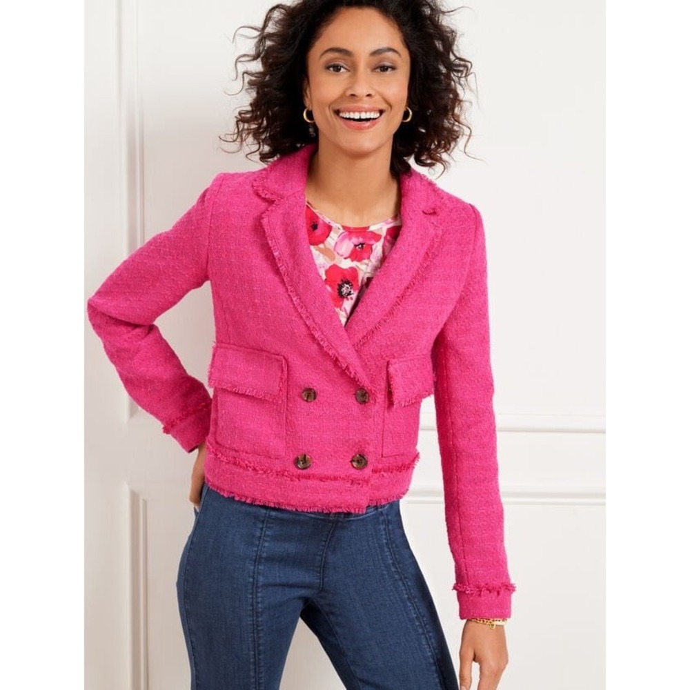 Talbots Blazer Tweed Double Breasted Preppy Office Tropical Punch Pink size 12